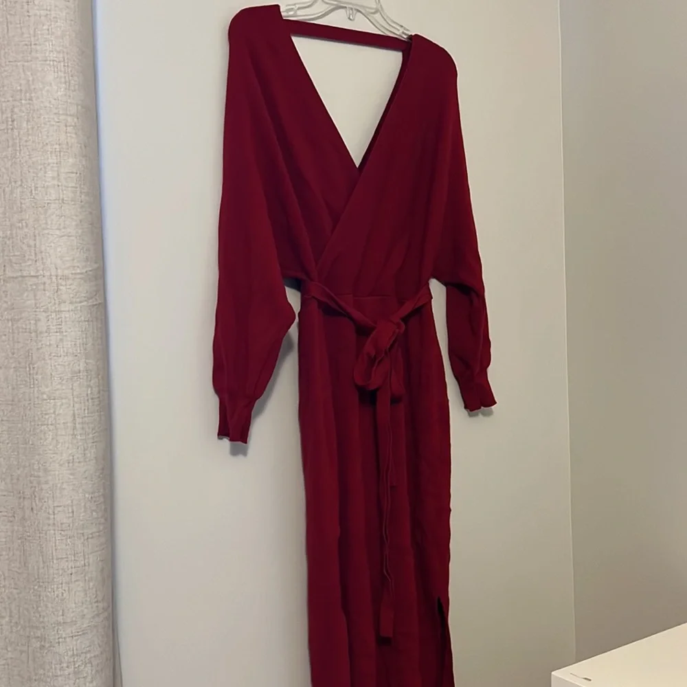 Wine Red Waist Tie Bodycon Maxi Dress - Picture 3 of 7